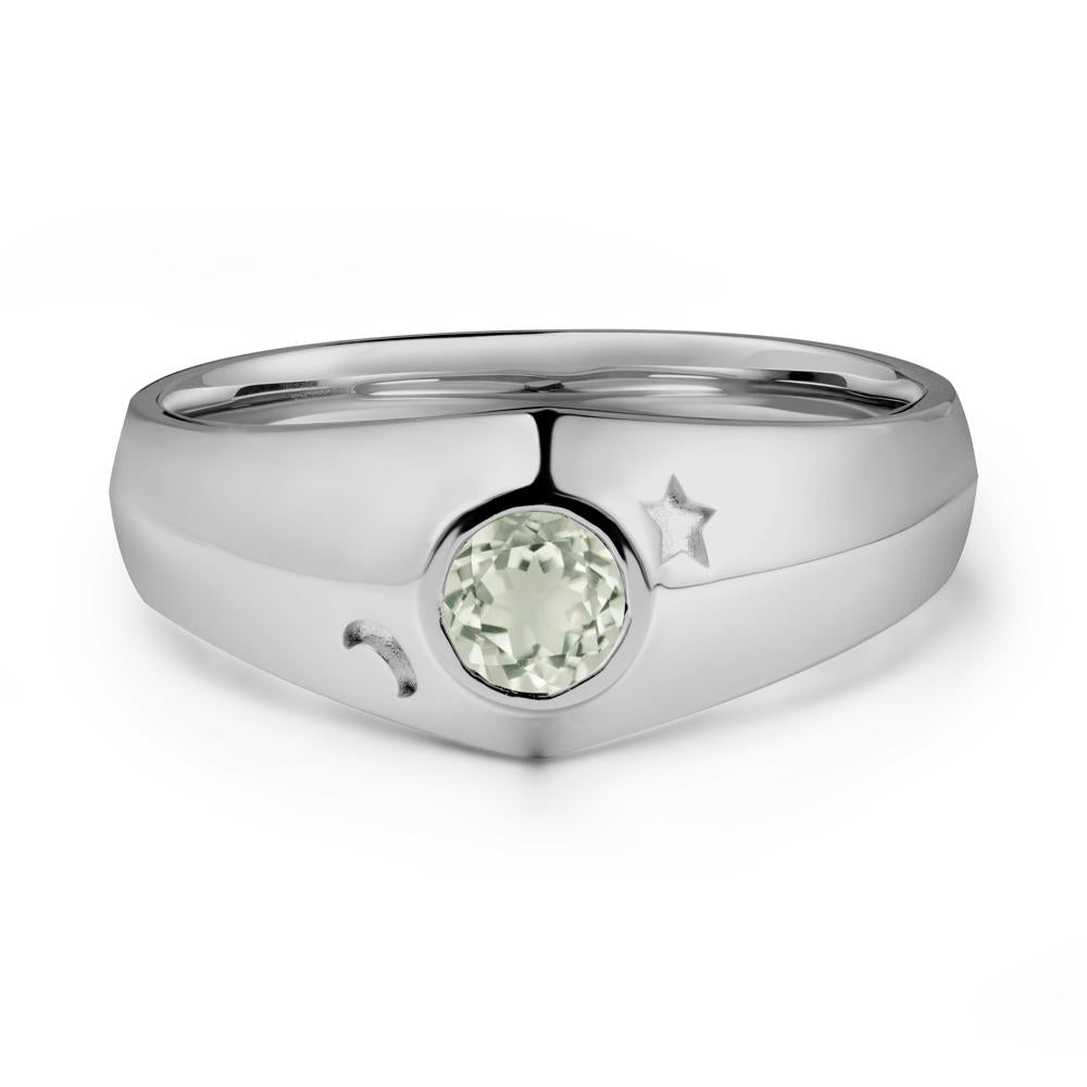 Bezel Setting Round Green Amethyst Man Ring - LUO Jewelry #metal_platinum