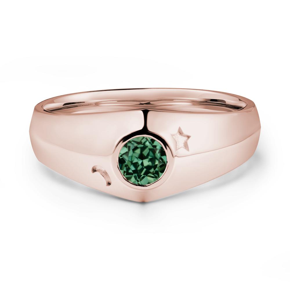 Crescent Moon and Star Bezel Set Green Sapphire Man Ring - LUO Jewelry #metal_14k rose gold
