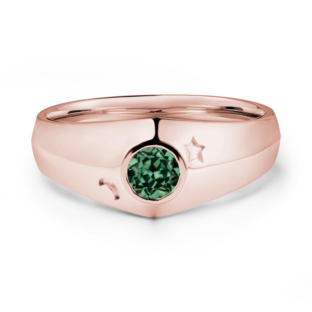 Crescent Moon and Star Bezel Set Green Sapphire Man Ring - LUO Jewelry #metal_18k rose gold