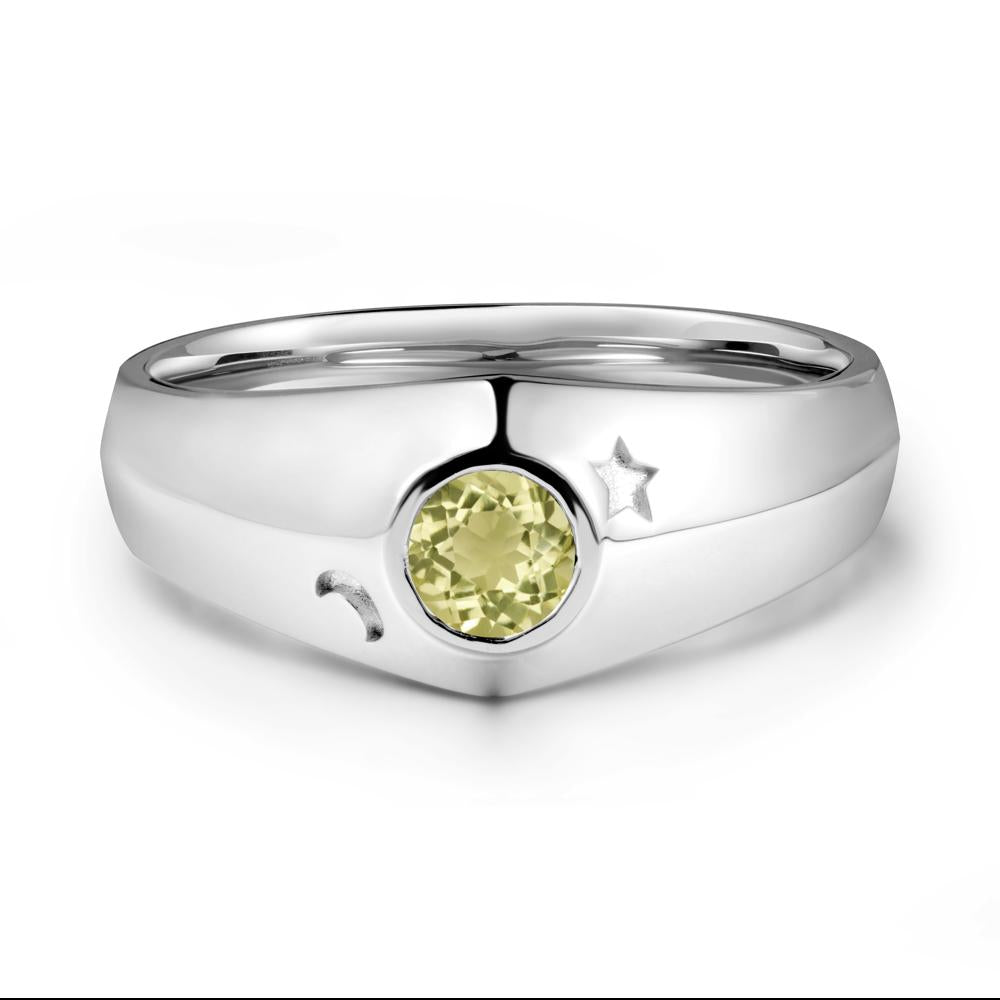 Round Lemon Quartz Wide Band Ring - LUO Jewelry #metal_18k white gold