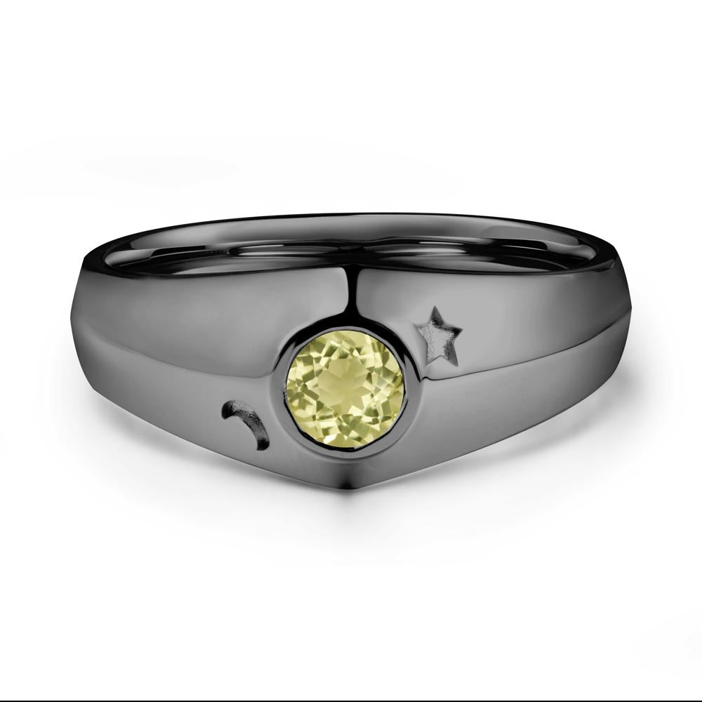 Round Lemon Quartz Wide Band Ring - LUO Jewelry #metal_black finish sterling silver
