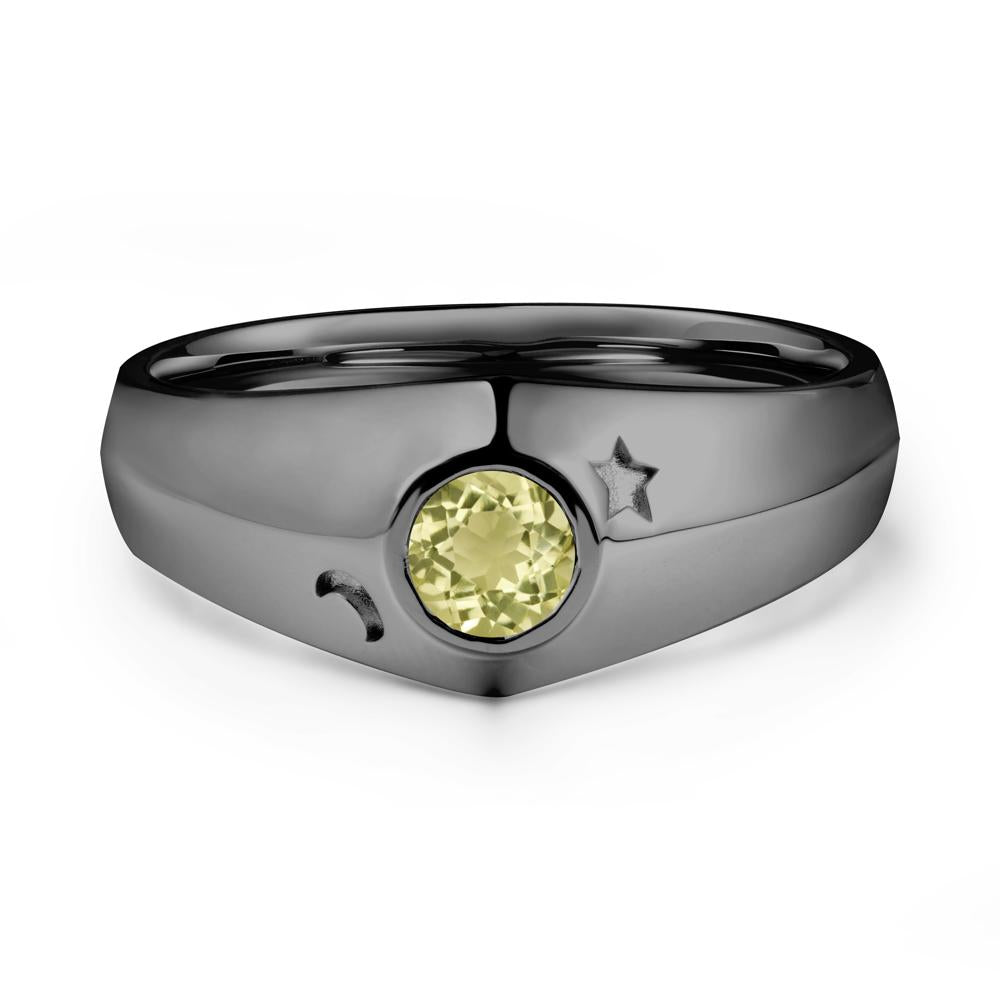 Round Lemon Quartz Wide Band Ring - LUO Jewelry #metal_black finish sterling silver