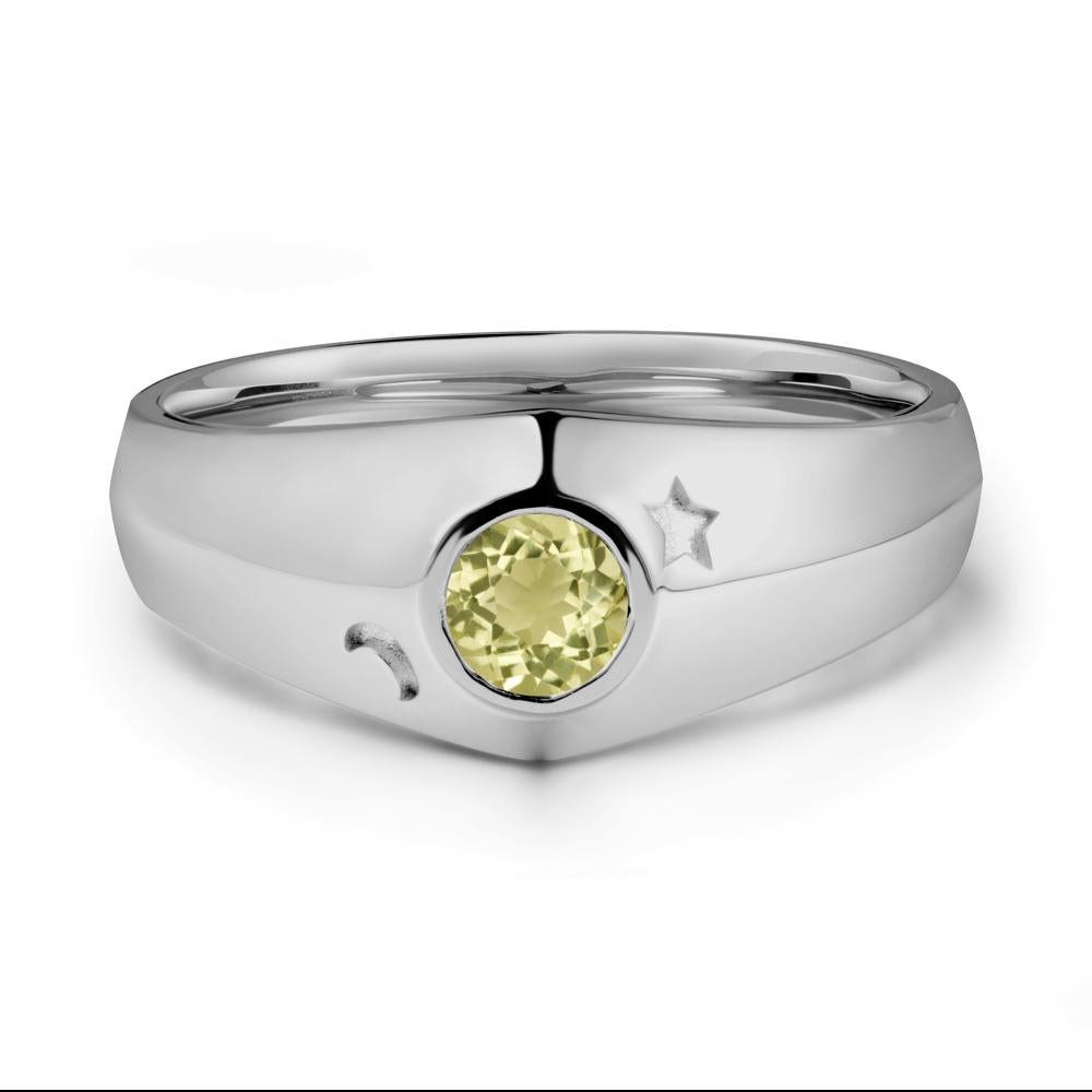 Round Lemon Quartz Wide Band Ring - LUO Jewelry #metal_platinum