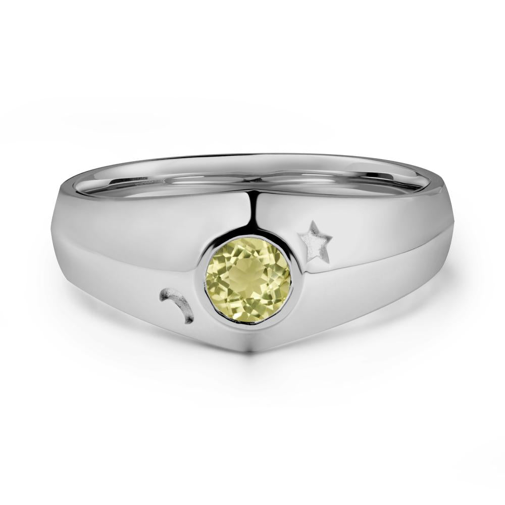 Round Lemon Quartz Wide Band Ring - LUO Jewelry #metal_platinum