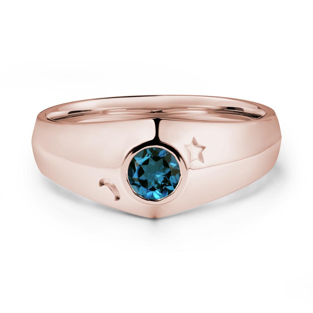 Bezel Setting Round London Blue Topaz Man Ring - LUO Jewelry #metal_14k rose gold
