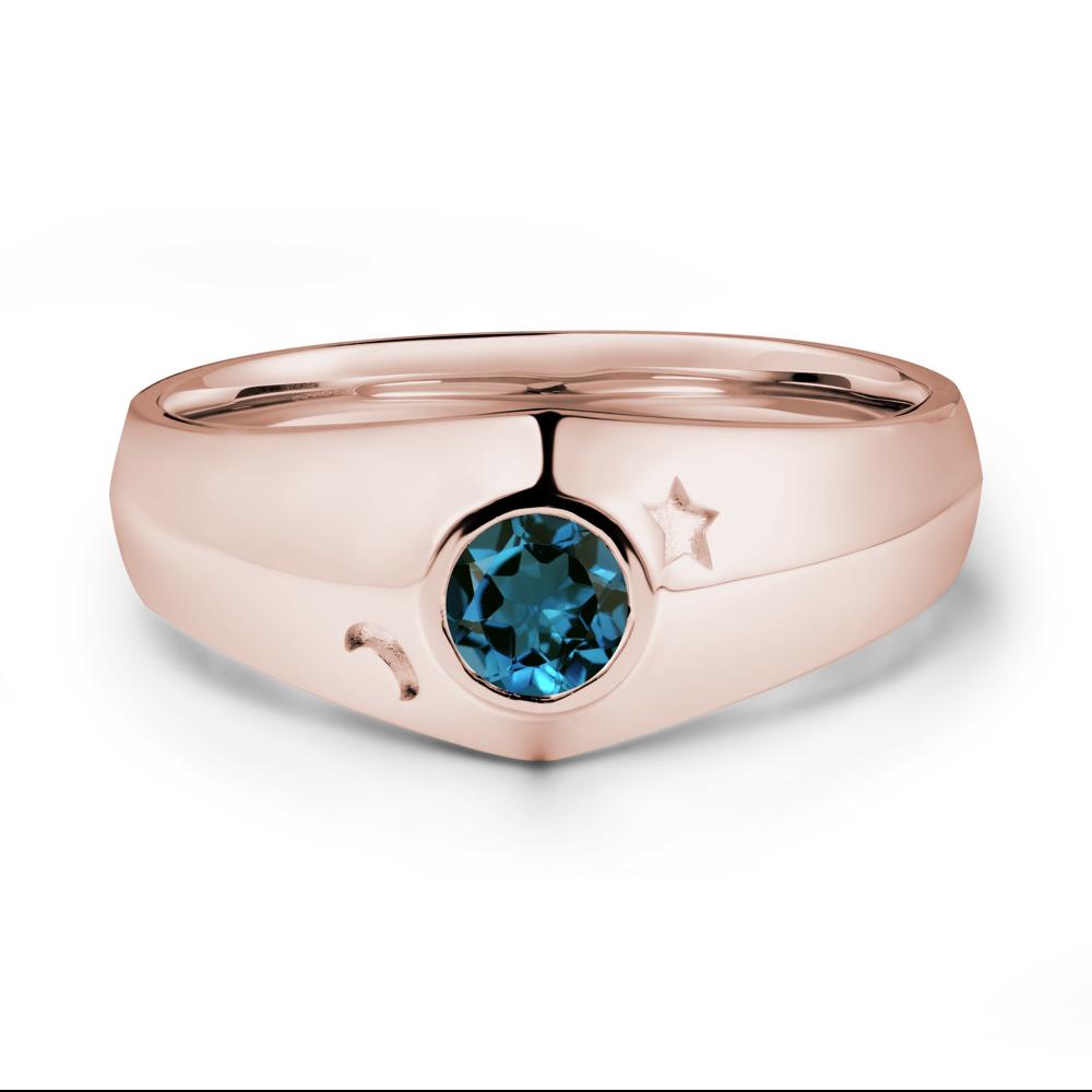Bezel Setting Round London Blue Topaz Man Ring - LUO Jewelry #metal_14k rose gold