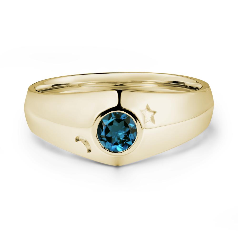 Bezel Setting Round London Blue Topaz Man Ring - LUO Jewelry #metal_14k yellow gold