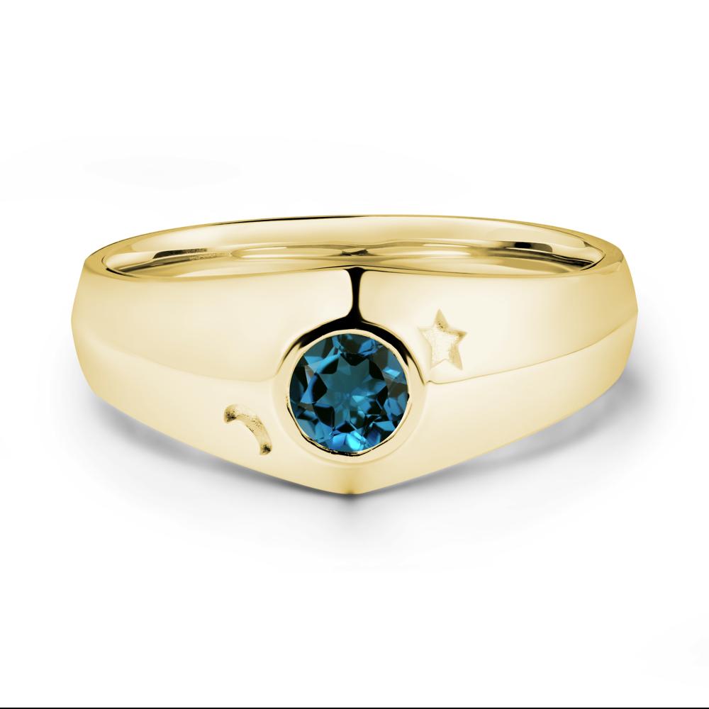 Bezel Setting Round London Blue Topaz Man Ring - LUO Jewelry #metal_18k yellow gold