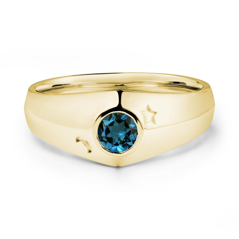 Bezel Setting Round London Blue Topaz Man Ring - LUO Jewelry #metal_18k yellow gold