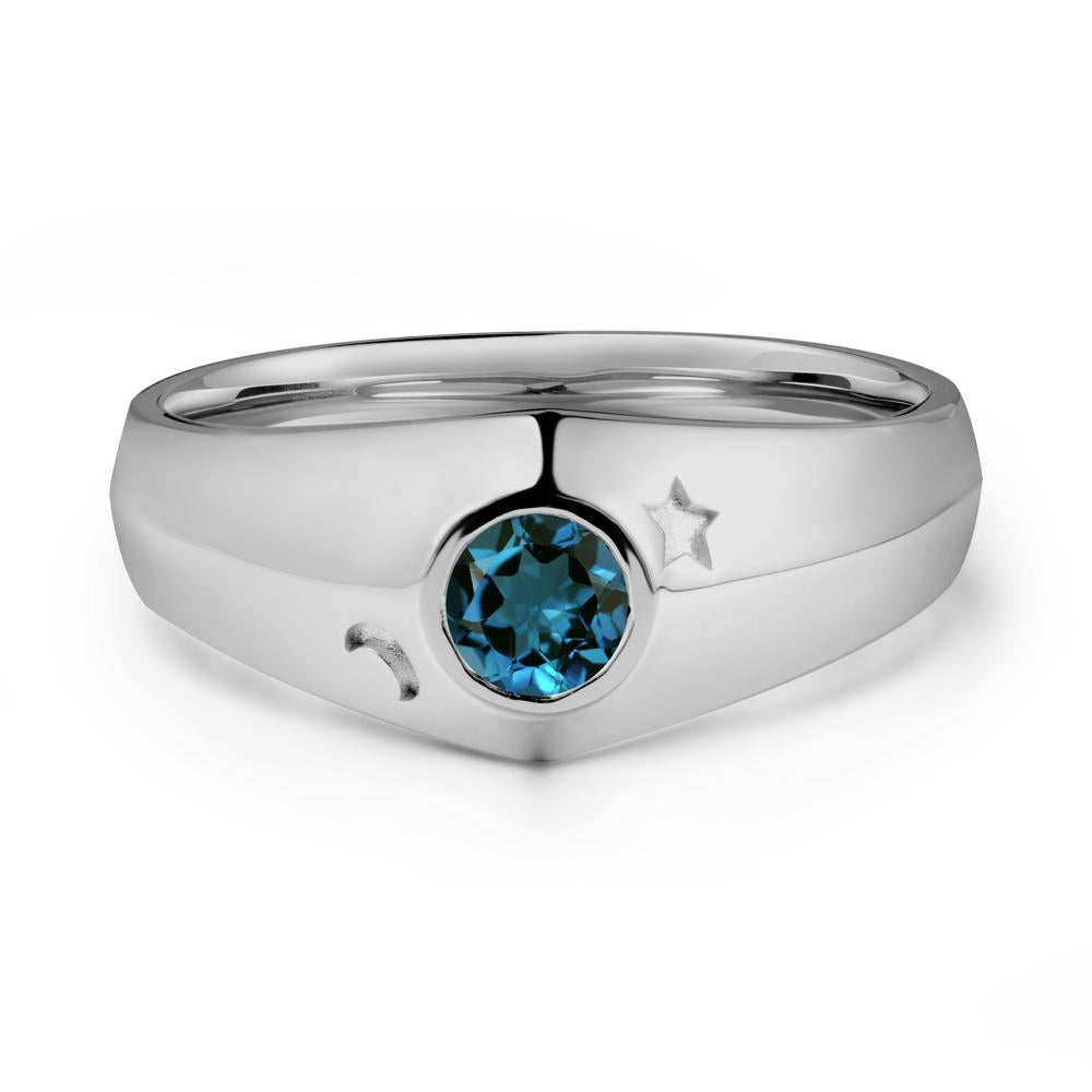 Bezel Setting Round London Blue Topaz Man Ring - LUO Jewelry #metal_platinum