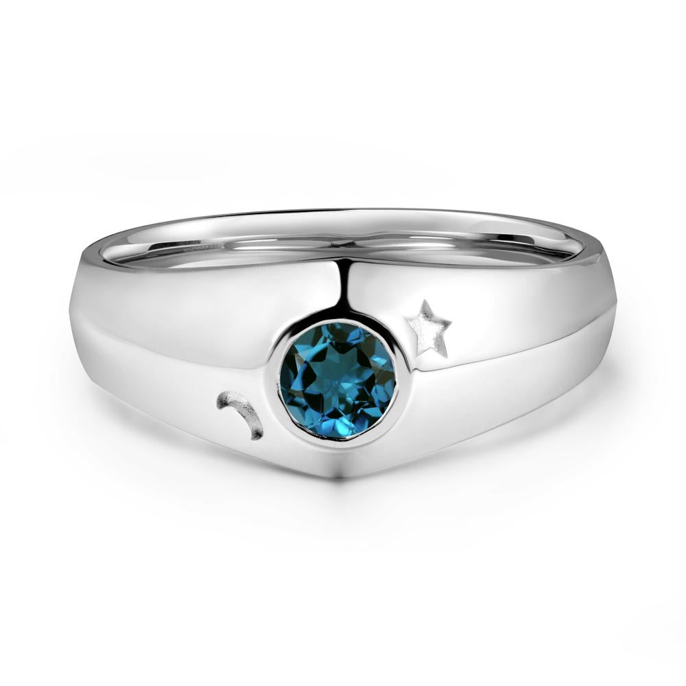 Bezel Setting Round London Blue Topaz Man Ring - LUO Jewelry #metal_sterling silver