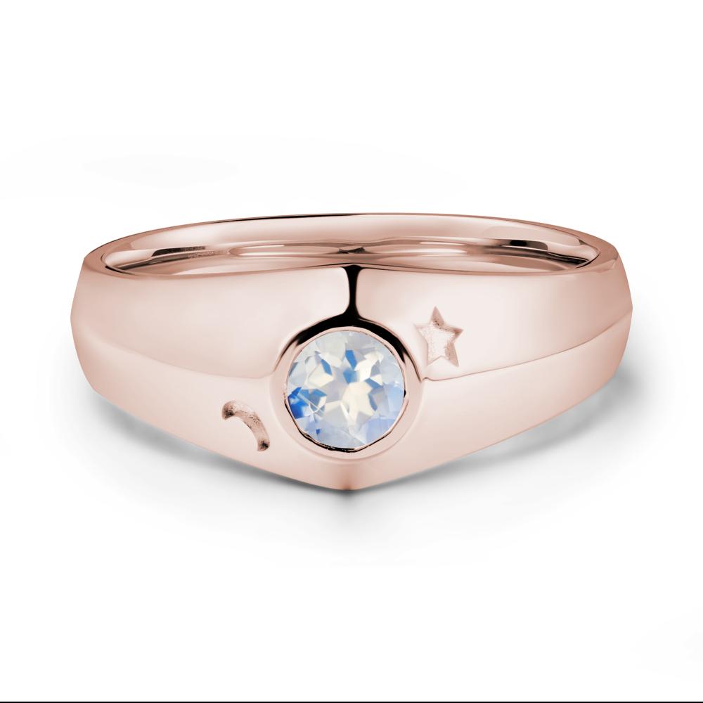 Crescent Moon and Star Bezel Set Moonstone Man Ring - LUO Jewelry #metal_14k rose gold
