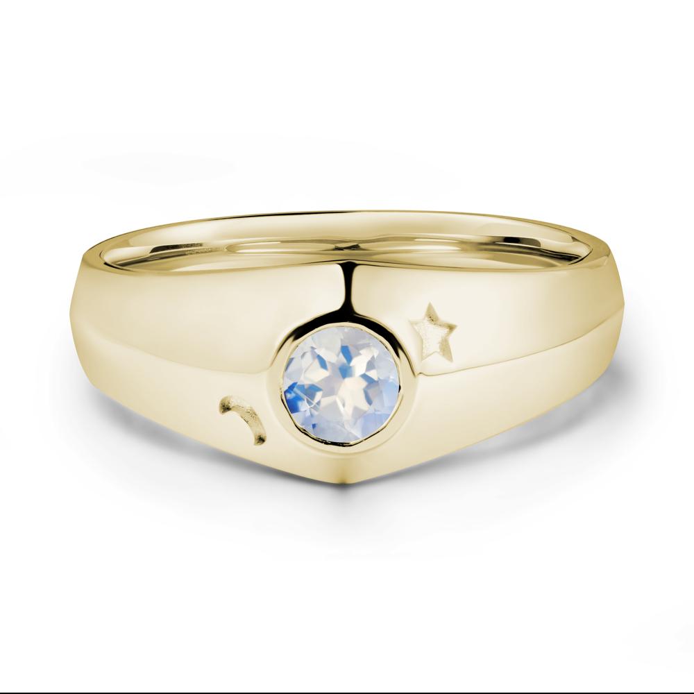 Crescent Moon and Star Bezel Set Moonstone Man Ring - LUO Jewelry #metal_14k yellow gold