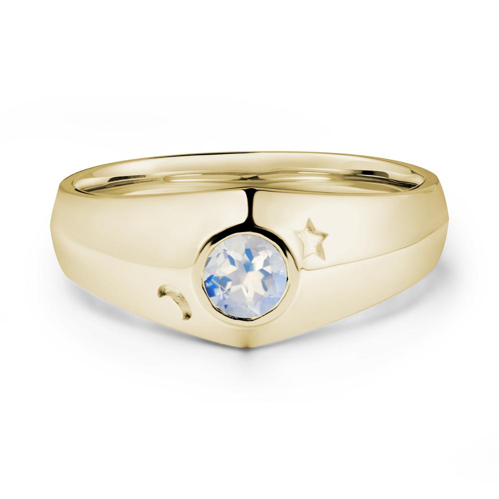 Crescent Moon and Star Bezel Set Moonstone Man Ring - LUO Jewelry #metal_14k yellow gold