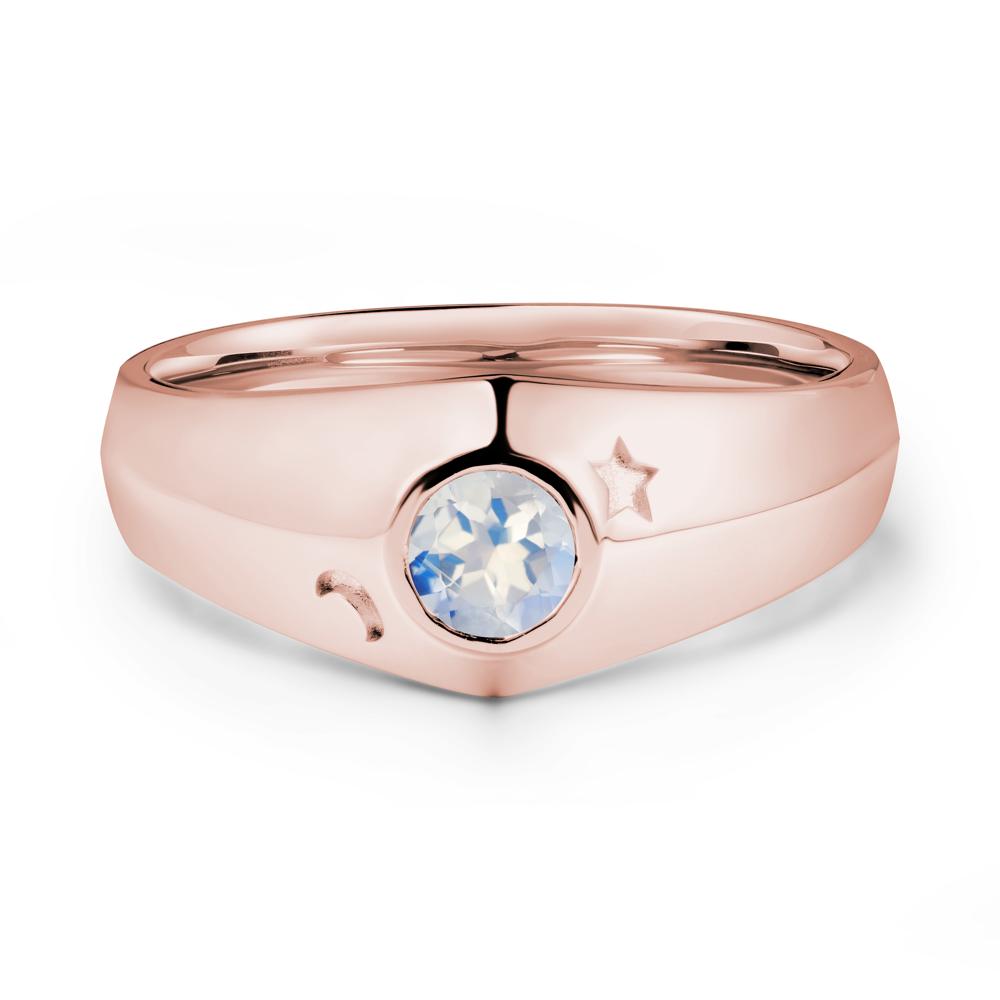 Crescent Moon and Star Bezel Set Moonstone Man Ring - LUO Jewelry #metal_18k rose gold