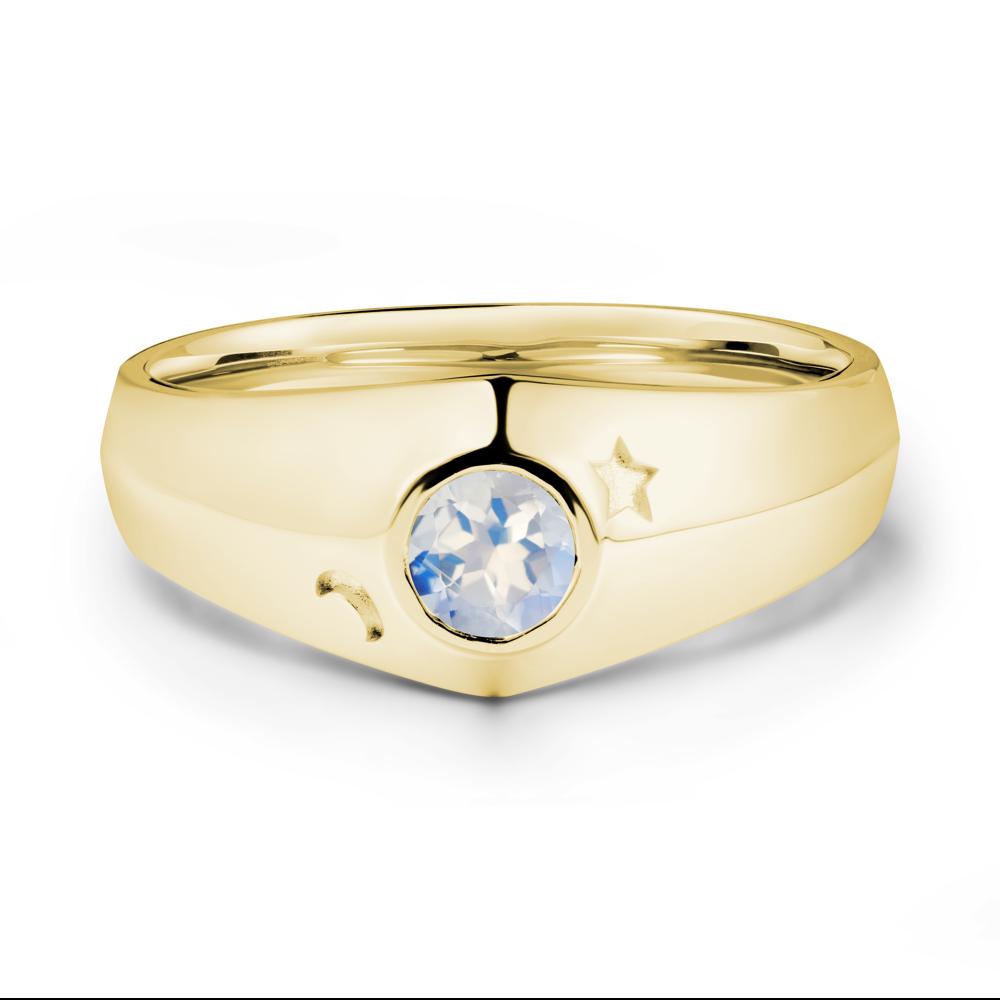 Crescent Moon and Star Bezel Set Moonstone Man Ring - LUO Jewelry #metal_18k yellow gold