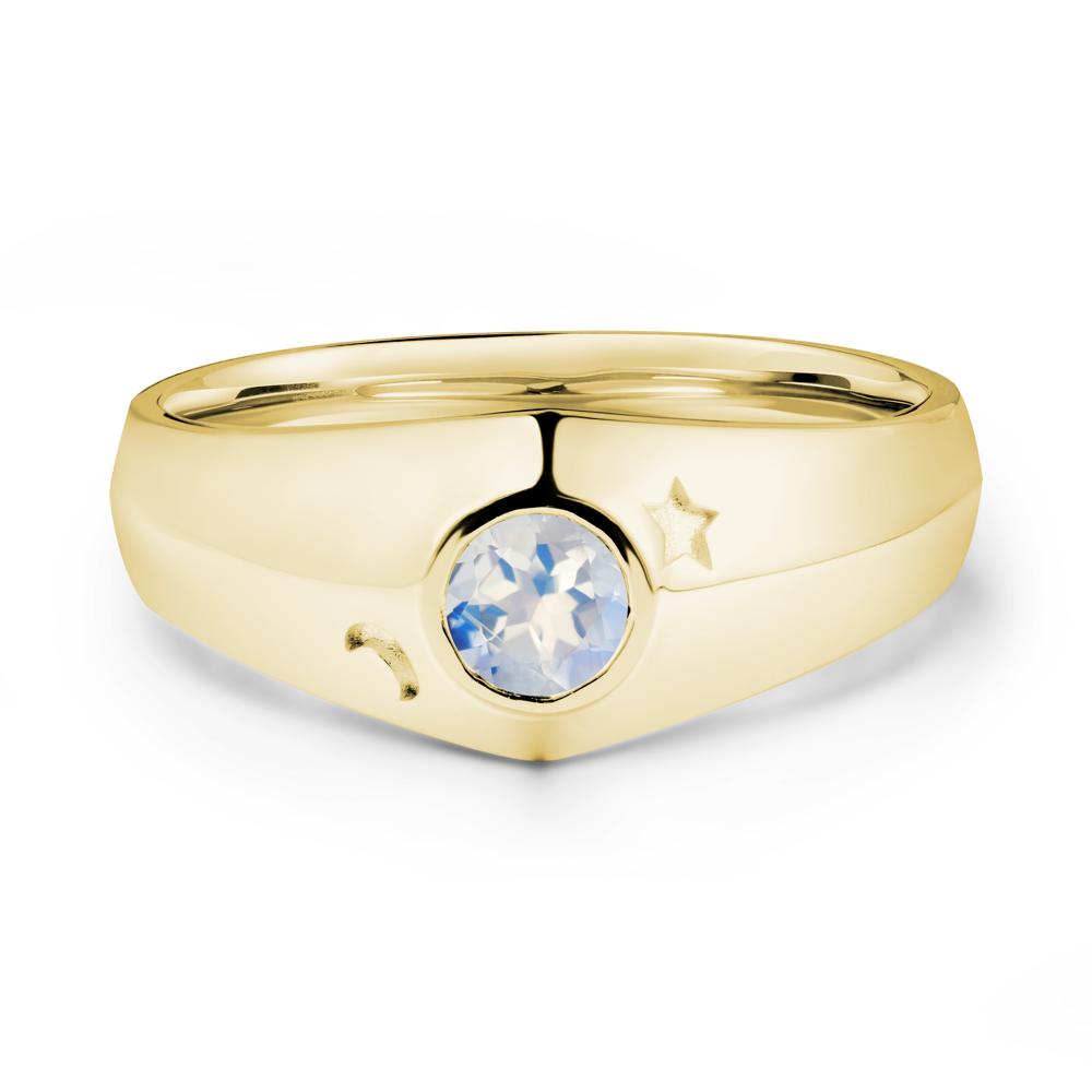 Crescent Moon and Star Bezel Set Moonstone Man Ring - LUO Jewelry #metal_18k yellow gold