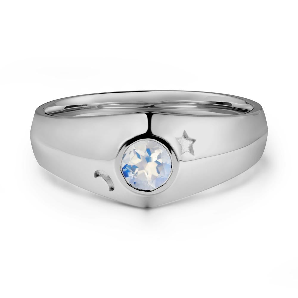 Crescent Moon and Star Bezel Set Moonstone Man Ring - LUO Jewelry #metal_platinum
