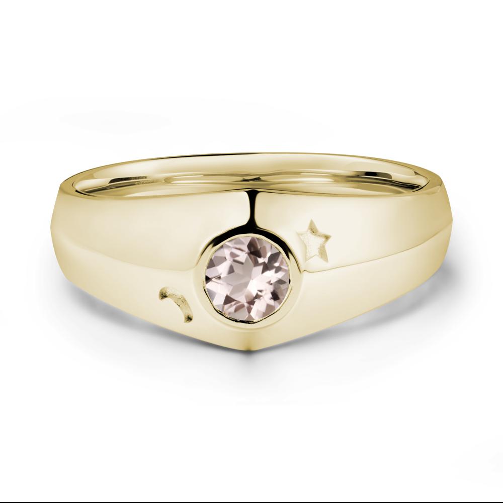 Round Morganite Wide Band Ring - LUO Jewelry #metal_14k yellow gold