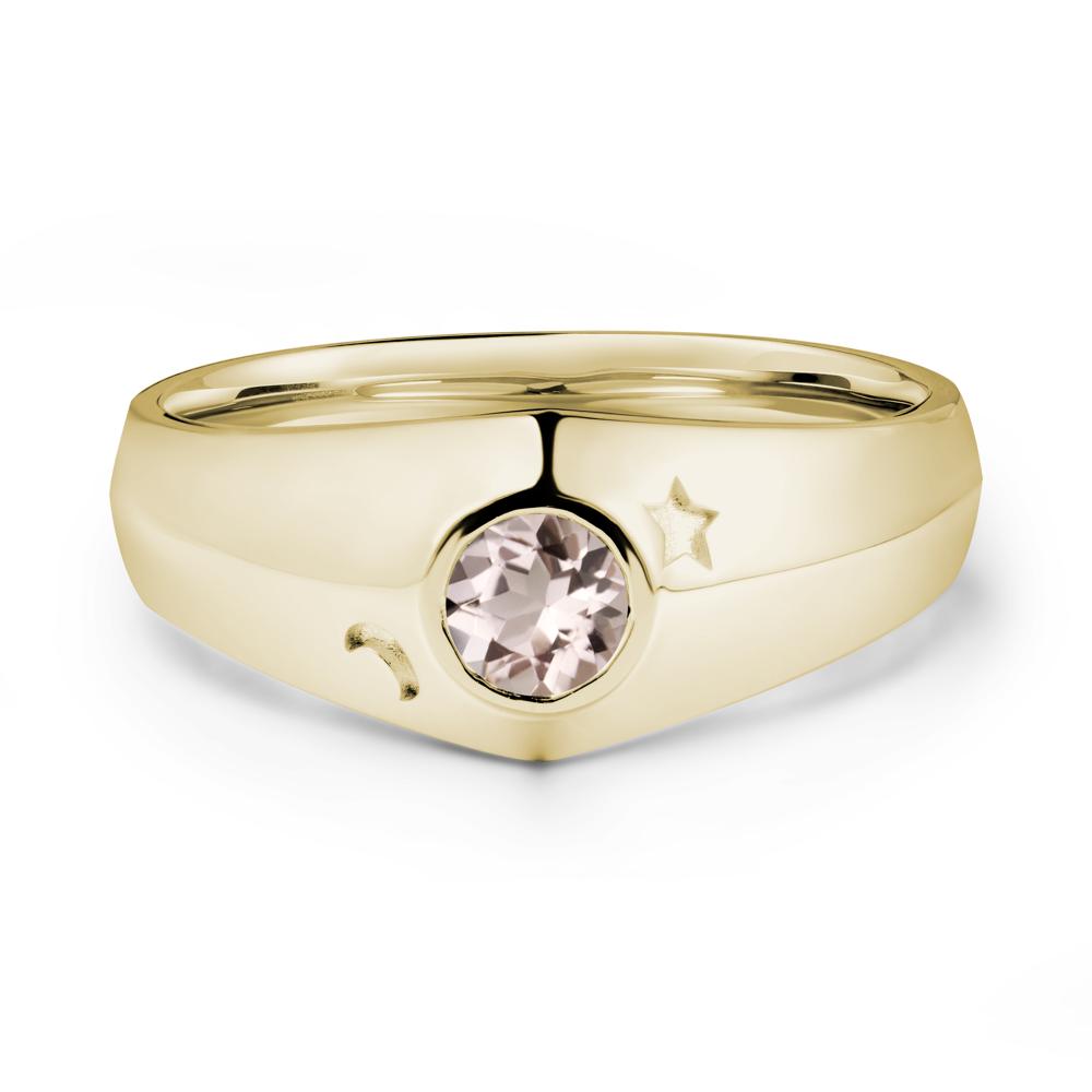 Round Morganite Wide Band Ring - LUO Jewelry #metal_14k yellow gold