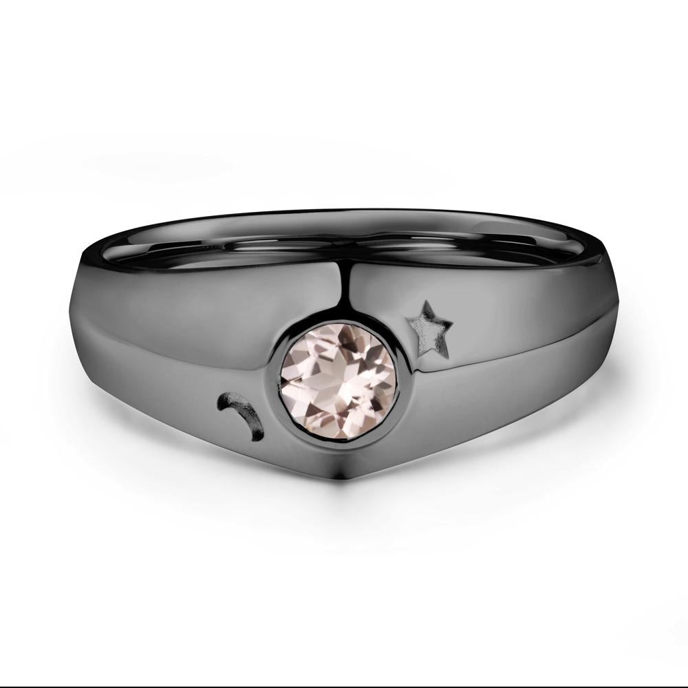 Round Morganite Wide Band Ring - LUO Jewelry #metal_black finish sterling silver