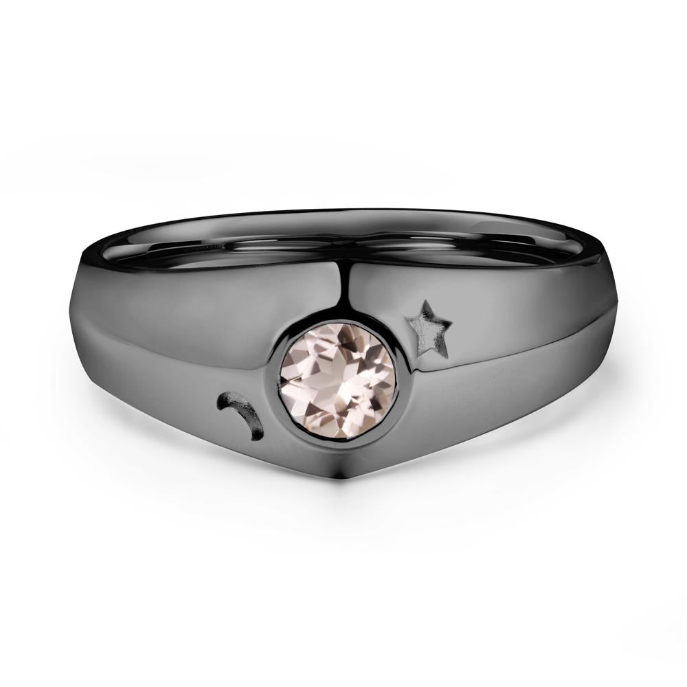 Round Morganite Wide Band Ring - LUO Jewelry #metal_black finish sterling silver