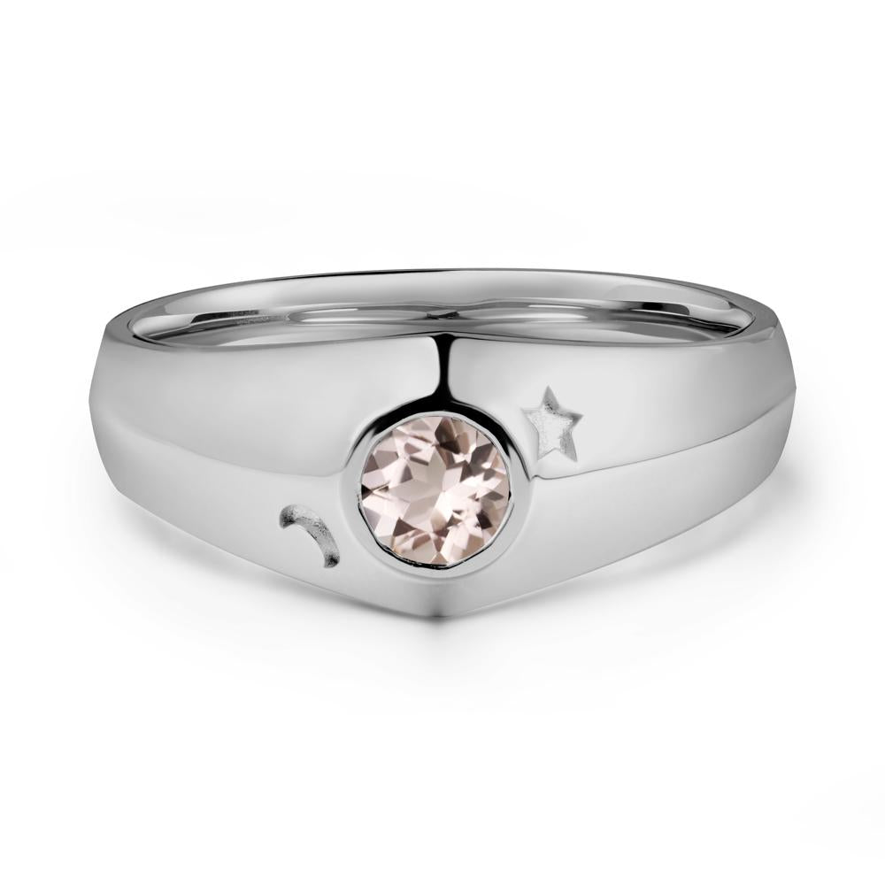 Round Morganite Wide Band Ring - LUO Jewelry #metal_platinum