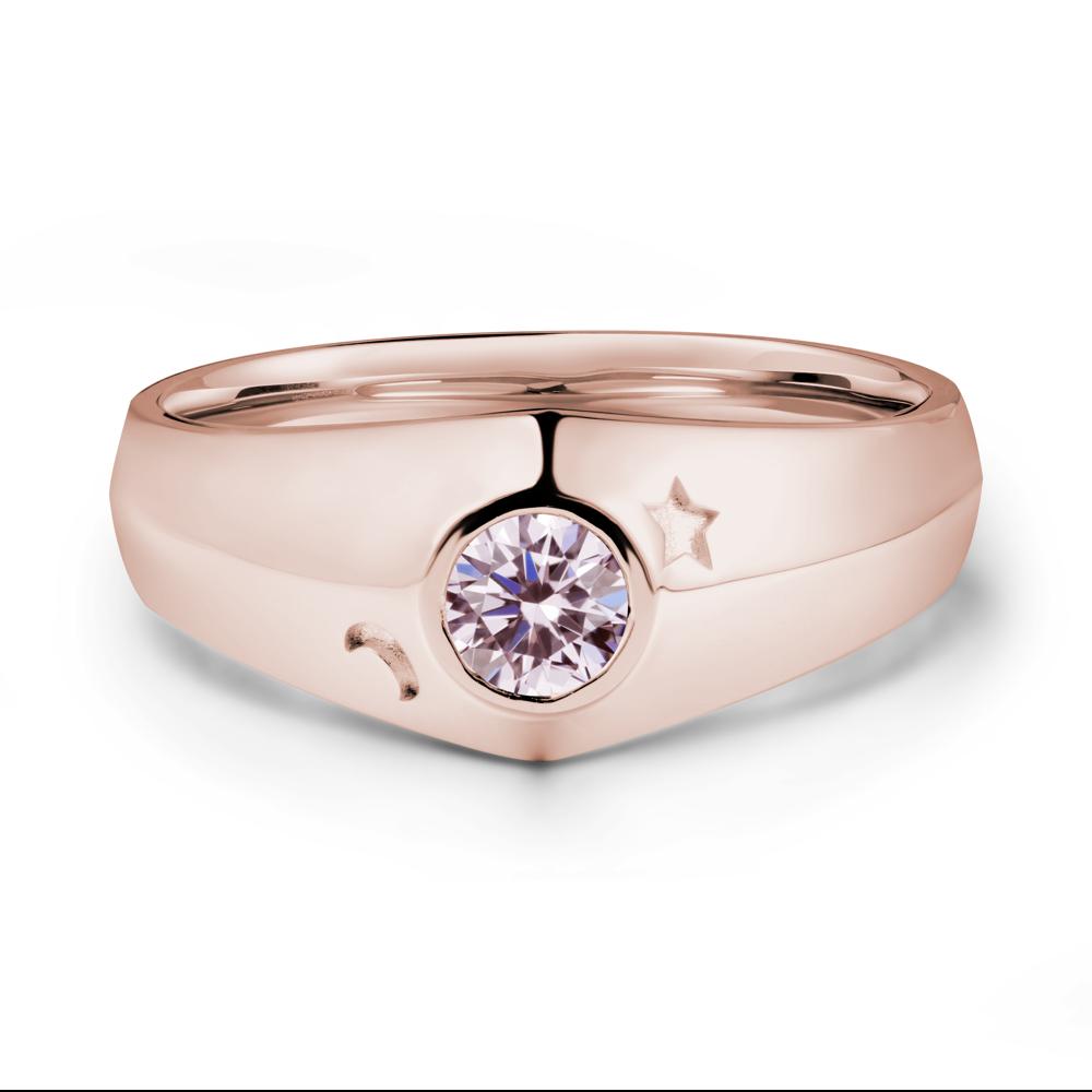 Bezel Setting Round Pink Cubic Zirconia Man Ring - LUO Jewelry #metal_14k rose gold