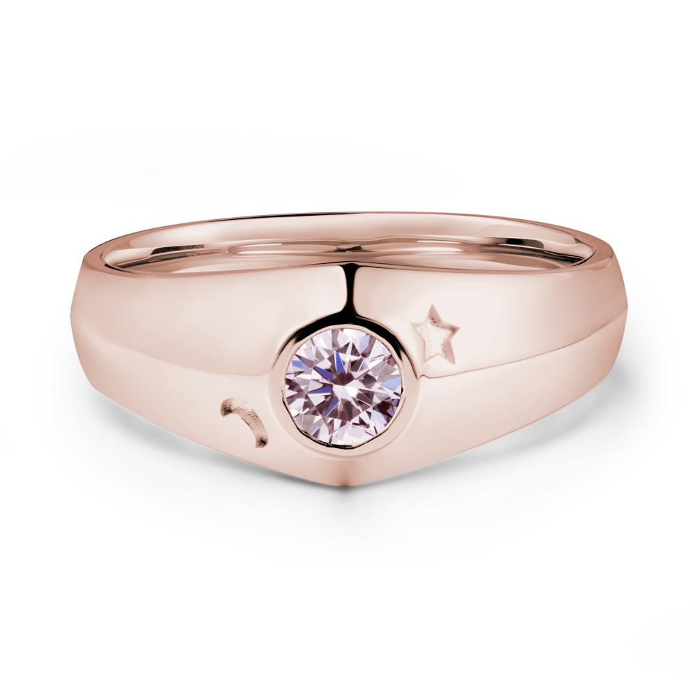 Bezel Setting Round Pink Cubic Zirconia Man Ring - LUO Jewelry #metal_14k rose gold