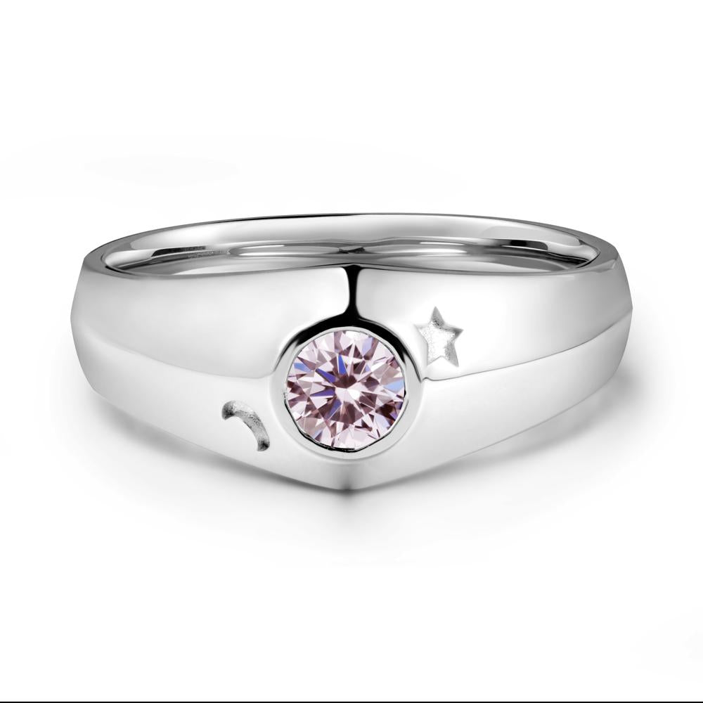 Bezel Setting Round Pink Cubic Zirconia Man Ring - LUO Jewelry #metal_14k white gold