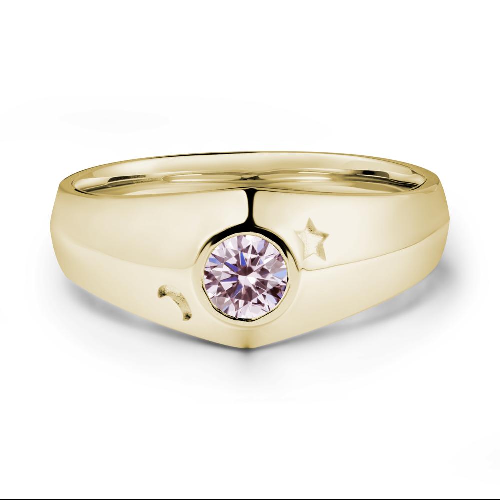 Bezel Setting Round Pink Cubic Zirconia Man Ring - LUO Jewelry #metal_14k yellow gold