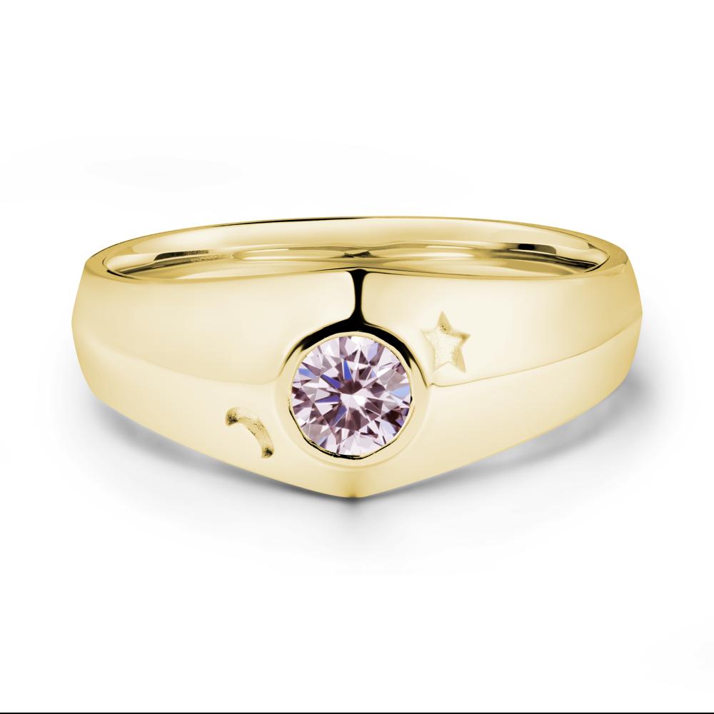 Bezel Setting Round Pink Cubic Zirconia Man Ring - LUO Jewelry #metal_18k yellow gold