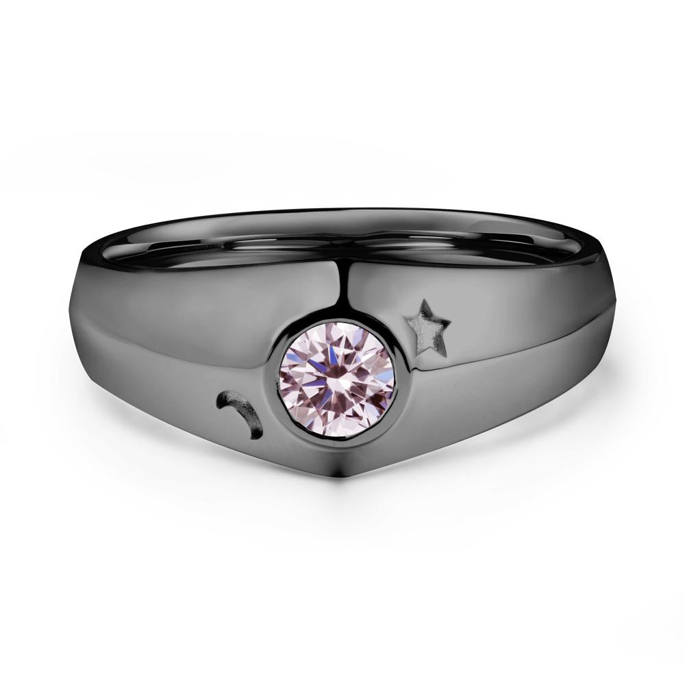 Bezel Setting Round Pink Cubic Zirconia Man Ring - LUO Jewelry #metal_black finish sterling silver