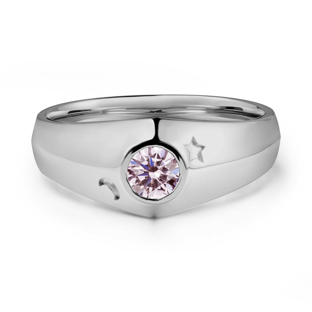 Bezel Setting Round Pink Cubic Zirconia Man Ring - LUO Jewelry #metal_platinum