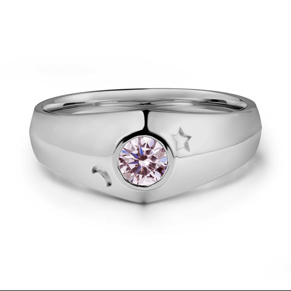 Bezel Setting Round Pink Cubic Zirconia Man Ring - LUO Jewelry #metal_platinum
