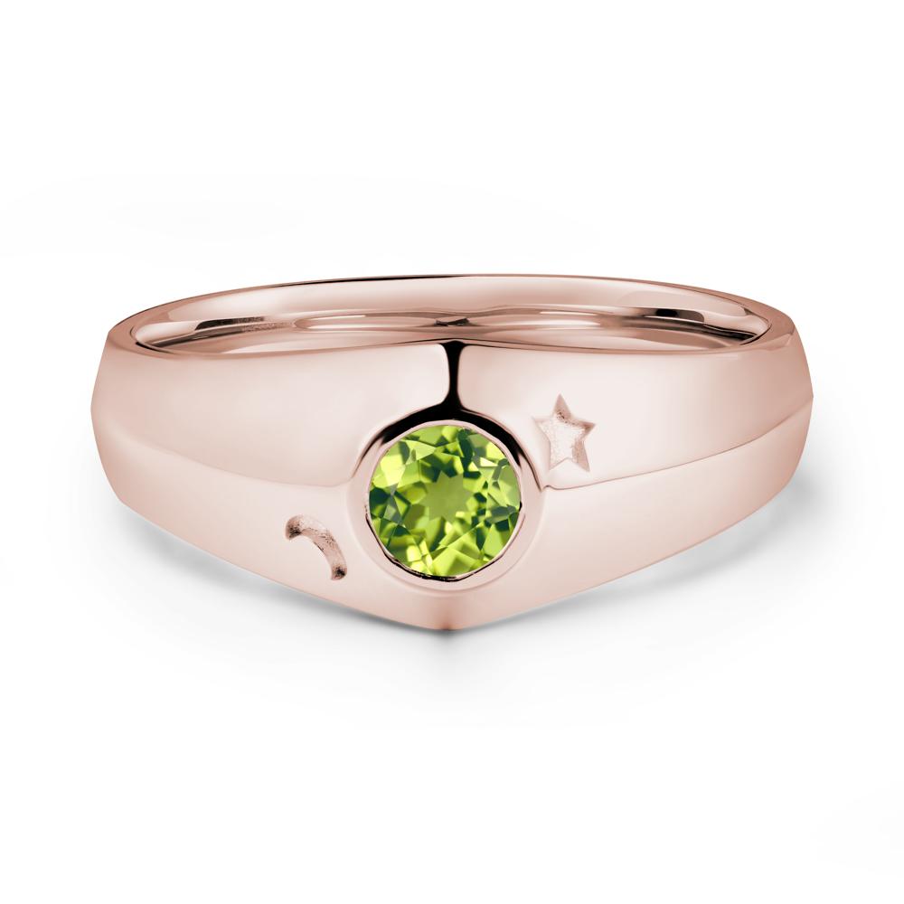 Crescent Moon and Star Bezel Set Peridot Man Ring - LUO Jewelry #metal_14k rose gold