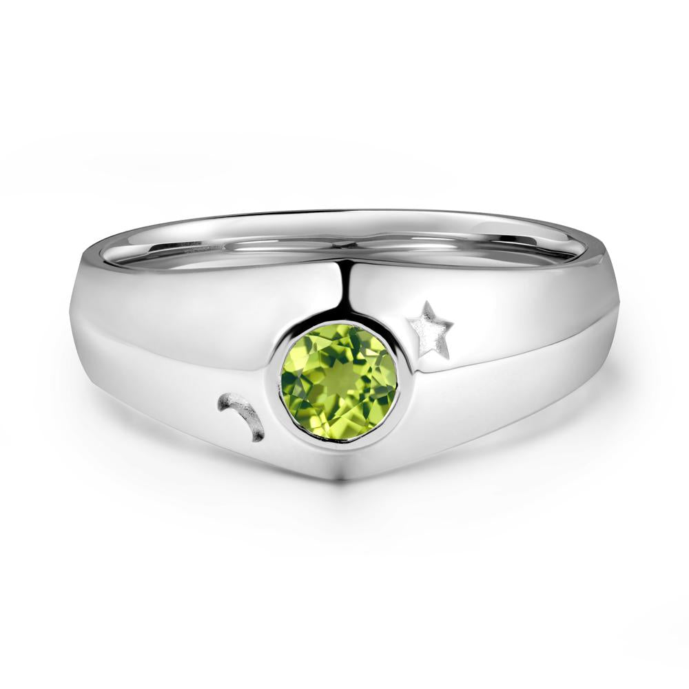 Crescent Moon and Star Bezel Set Peridot Man Ring - LUO Jewelry #metal_14k white gold