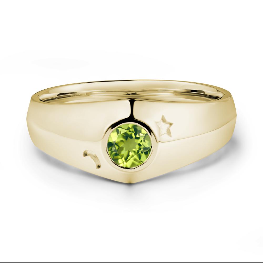 Crescent Moon and Star Bezel Set Peridot Man Ring - LUO Jewelry #metal_14k yellow gold