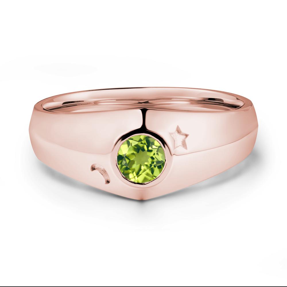 Crescent Moon and Star Bezel Set Peridot Man Ring - LUO Jewelry #metal_18k rose gold