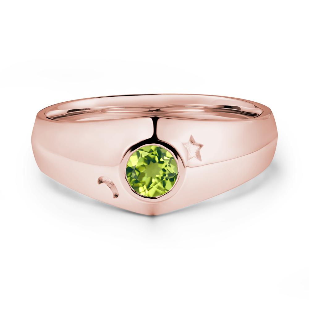 Crescent Moon and Star Bezel Set Peridot Man Ring - LUO Jewelry #metal_18k rose gold