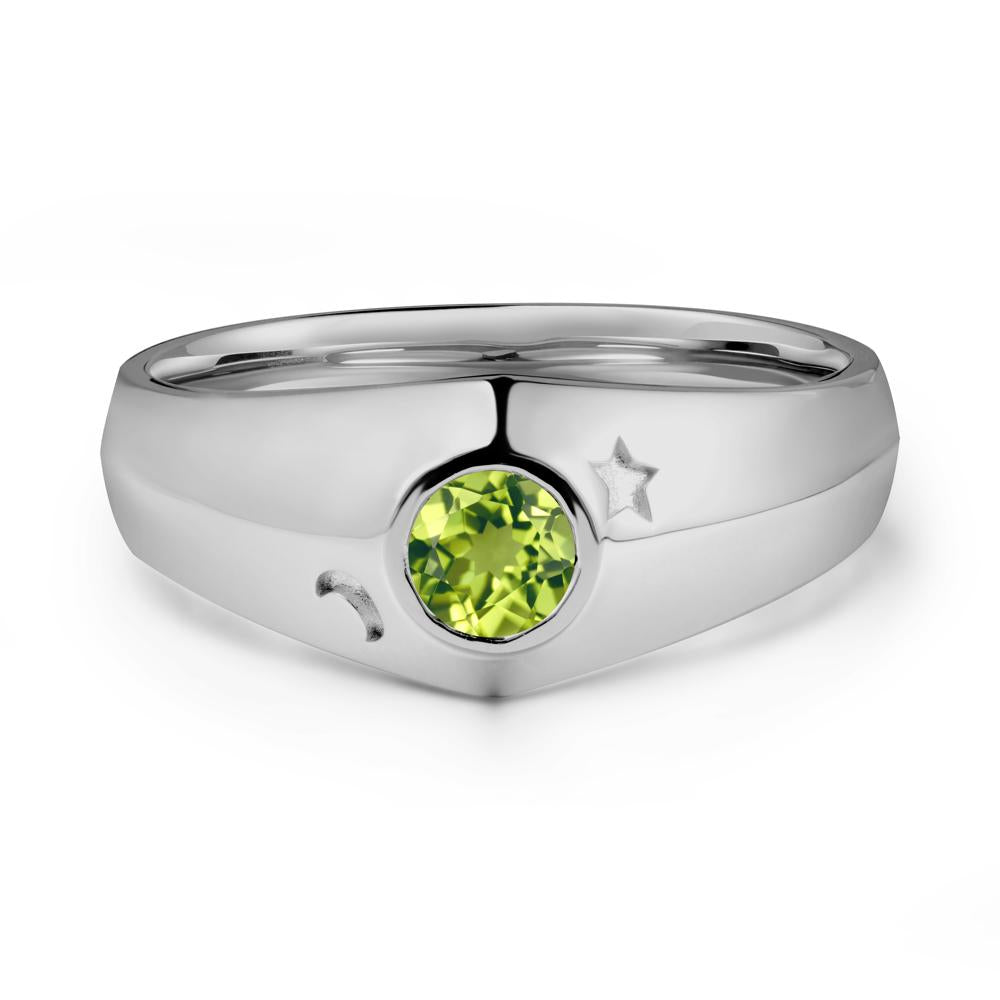 Crescent Moon and Star Bezel Set Peridot Man Ring - LUO Jewelry #metal_platinum