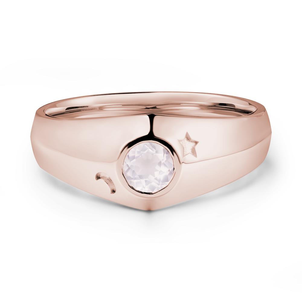 Round Rose Quartz Wide Band Ring - LUO Jewelry #metal_14k rose gold