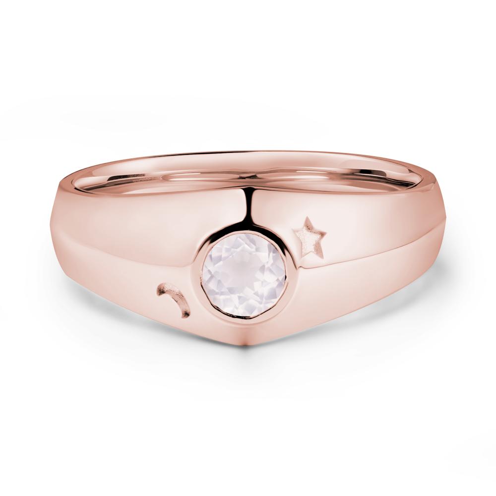 Round Rose Quartz Wide Band Ring - LUO Jewelry #metal_18k rose gold