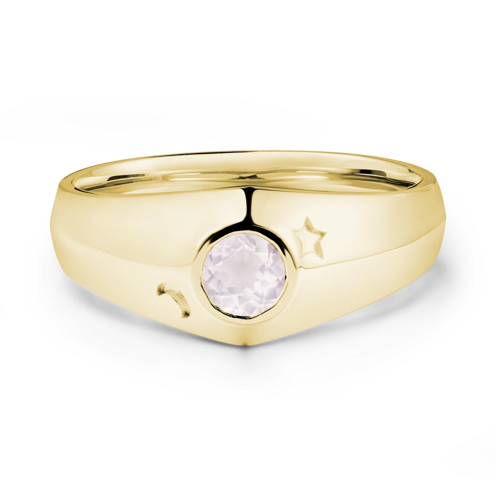 Round Rose Quartz Wide Band Ring - LUO Jewelry #metal_18k yellow gold