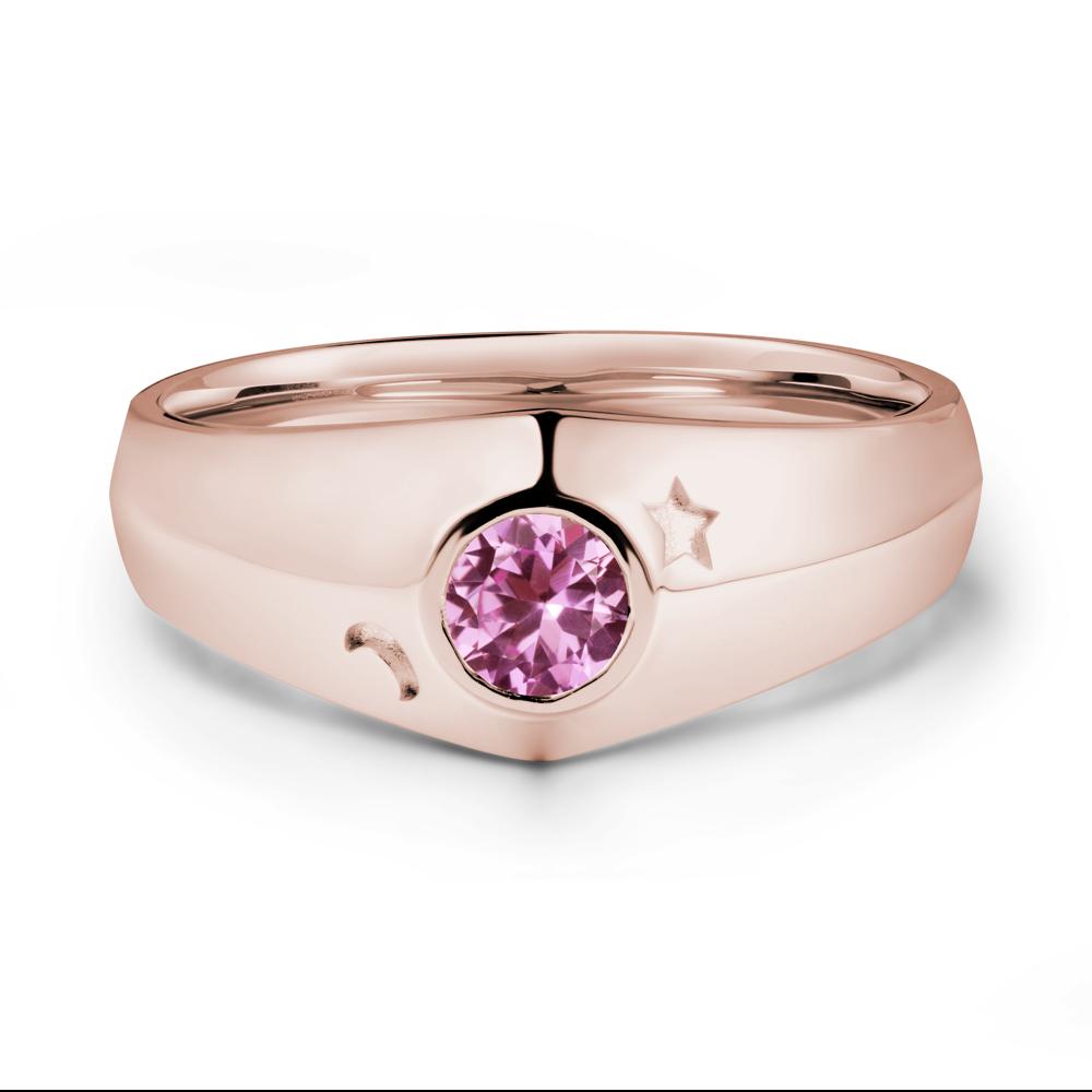 Bezel Setting Round Pink Sapphire Man Ring - LUO Jewelry #metal_14k rose gold