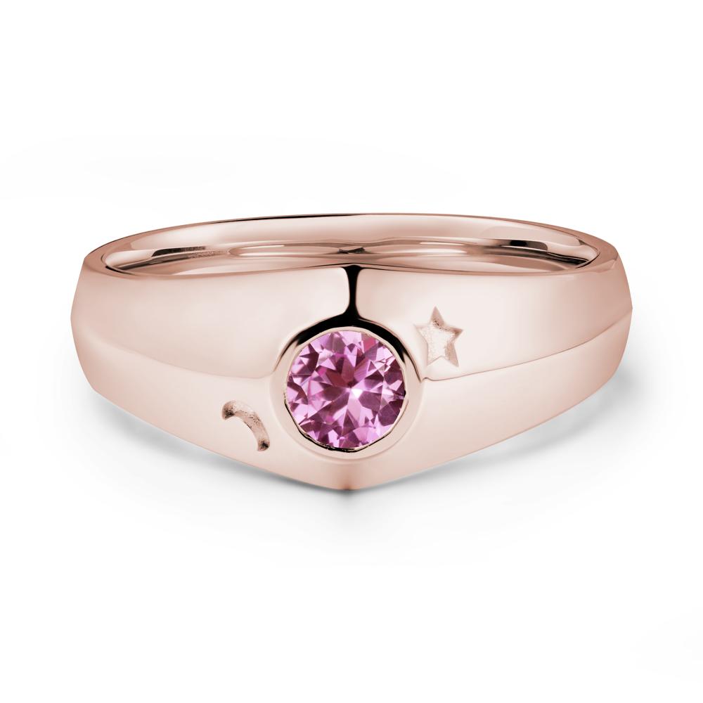 Bezel Setting Round Pink Sapphire Man Ring - LUO Jewelry #metal_14k rose gold