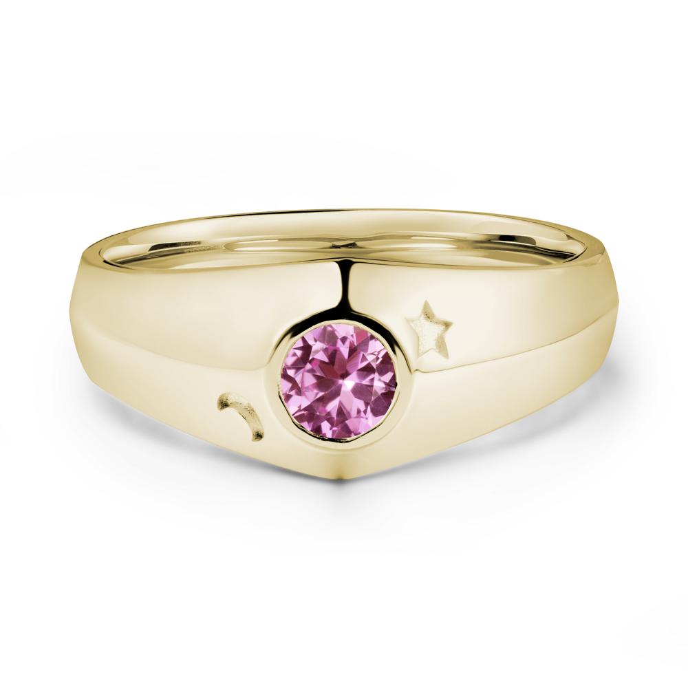 Bezel Setting Round Pink Sapphire Man Ring - LUO Jewelry #metal_14k yellow gold