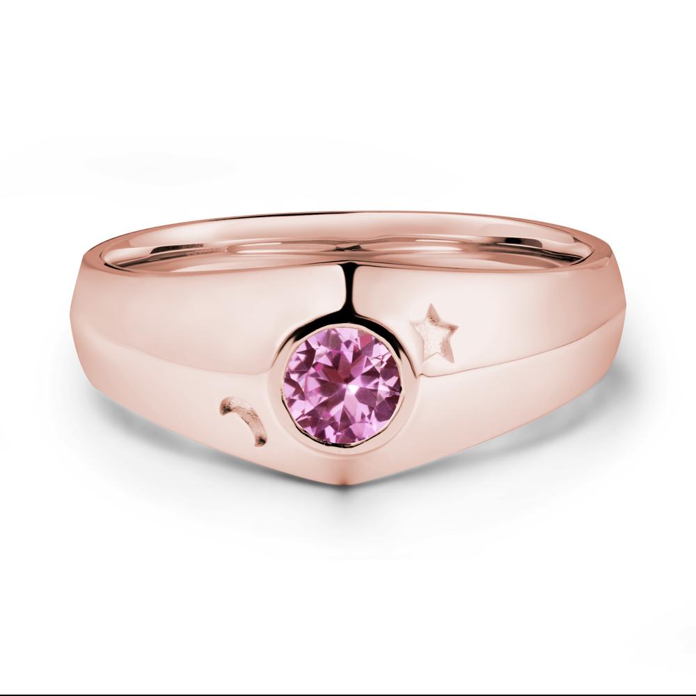 Bezel Setting Round Pink Sapphire Man Ring - LUO Jewelry #metal_18k rose gold