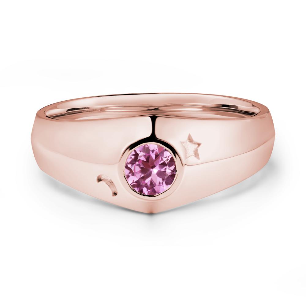 Bezel Setting Round Pink Sapphire Man Ring - LUO Jewelry #metal_18k rose gold