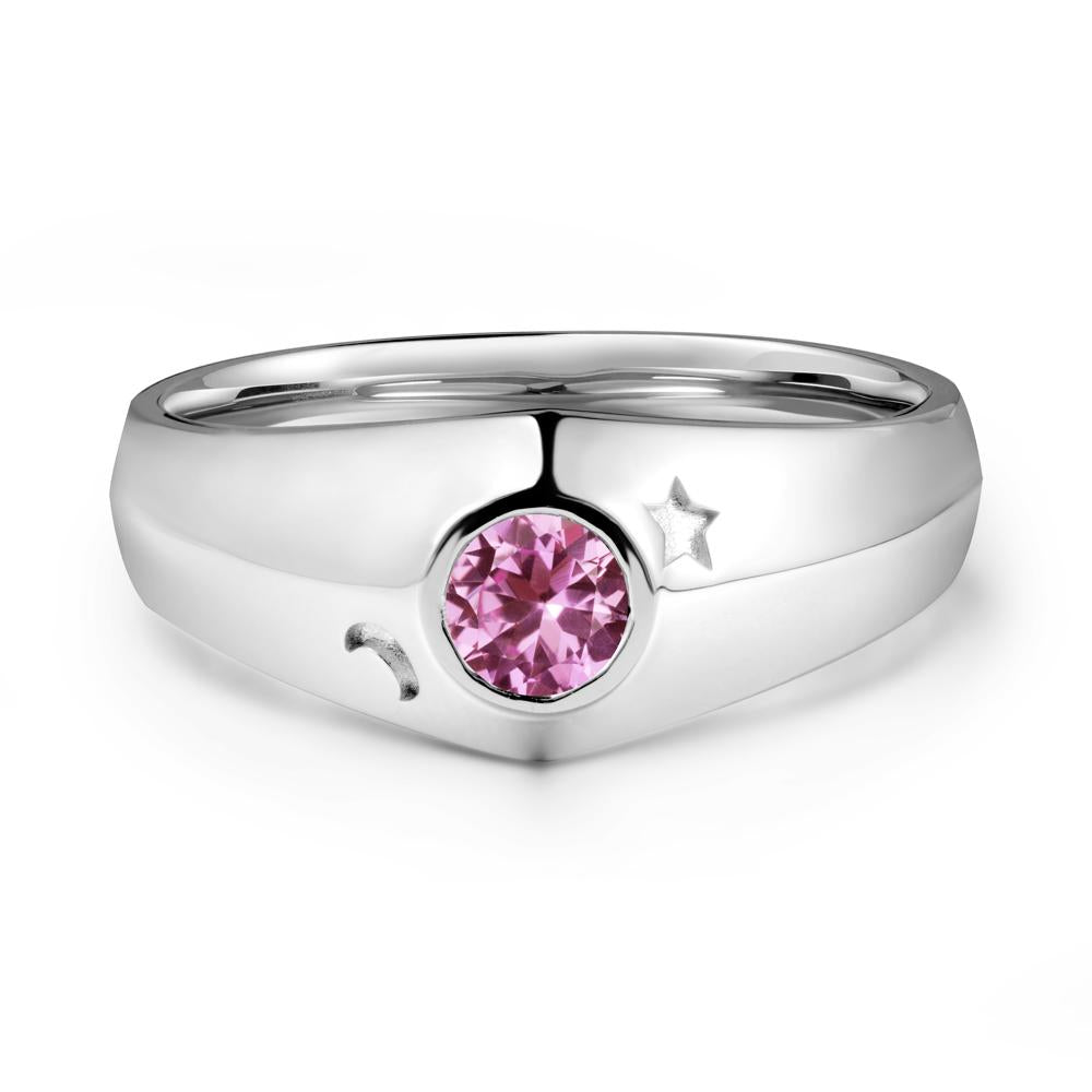 Bezel Setting Round Pink Sapphire Man Ring - LUO Jewelry #metal_18k white gold